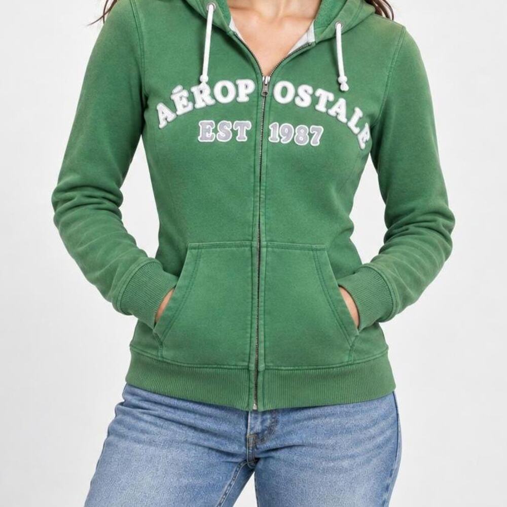 Y2K Aeropostale Green Full-Zip Hoodie EST 1987 Hoodie Women/Teen M